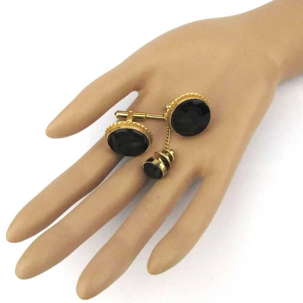 Gold-Filled Black Onyx Warrior Intaglio Cufflinks… - image 4