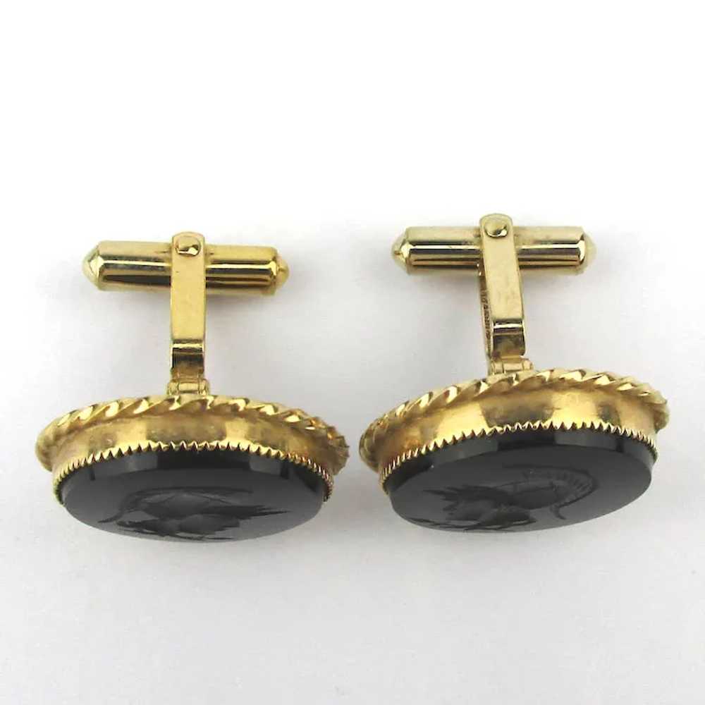 Gold-Filled Black Onyx Warrior Intaglio Cufflinks… - image 5