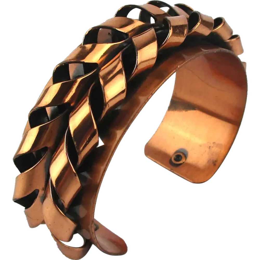 Modernist RENOIR Copper Cuff Bracelet - Twists n … - image 1