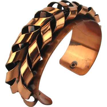 Modernist RENOIR Copper Cuff Bracelet - Twists n T