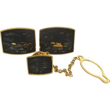 Japanese Damascene 24K Gold Inlay Cufflinks Set - image 1