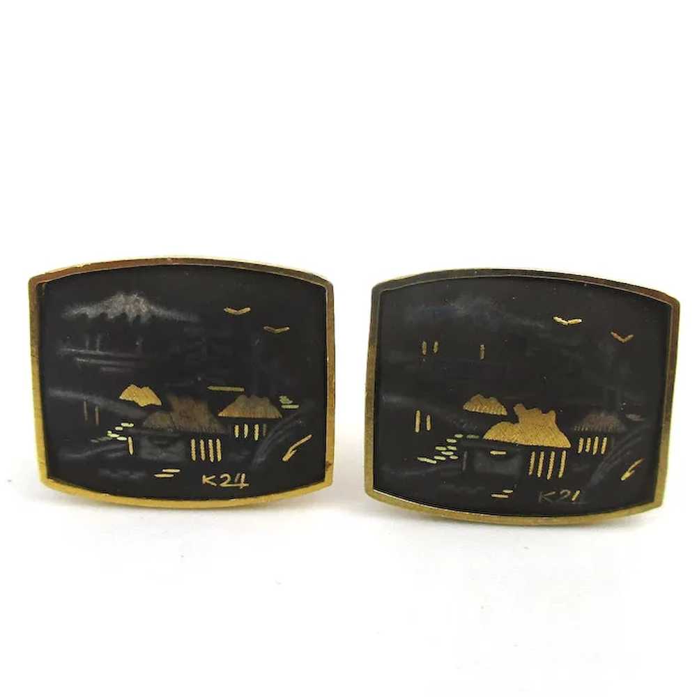 Japanese Damascene 24K Gold Inlay Cufflinks Set - image 2