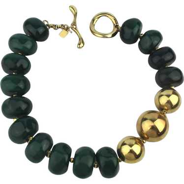 Bold Robert Lee Morris Green and Gold Bead Necklac