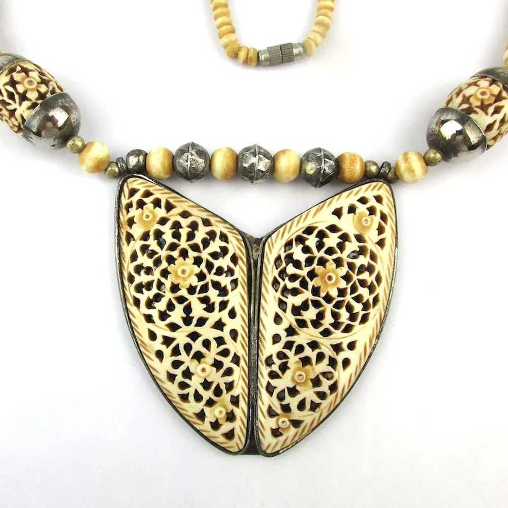 Vintage Hand Carved Bone Butterfly Necklace - image 2