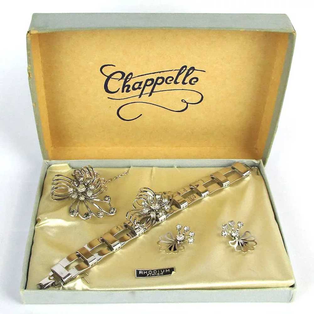 Vintage CHAPPELLE Rhodium Plate Jewelry Set in Or… - image 2
