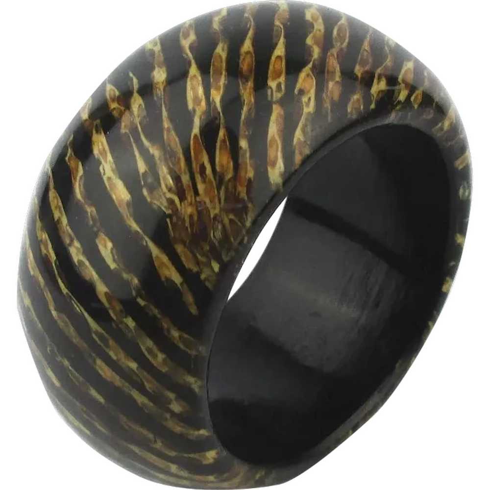 Thick Wide Tiger Stripe Enamel Painted Wood Bangl… - image 1