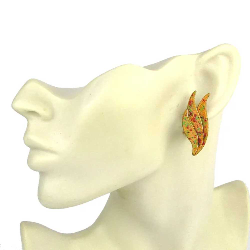 Pin Earrings Set '60s Enamel in Autumn Colors - image 2