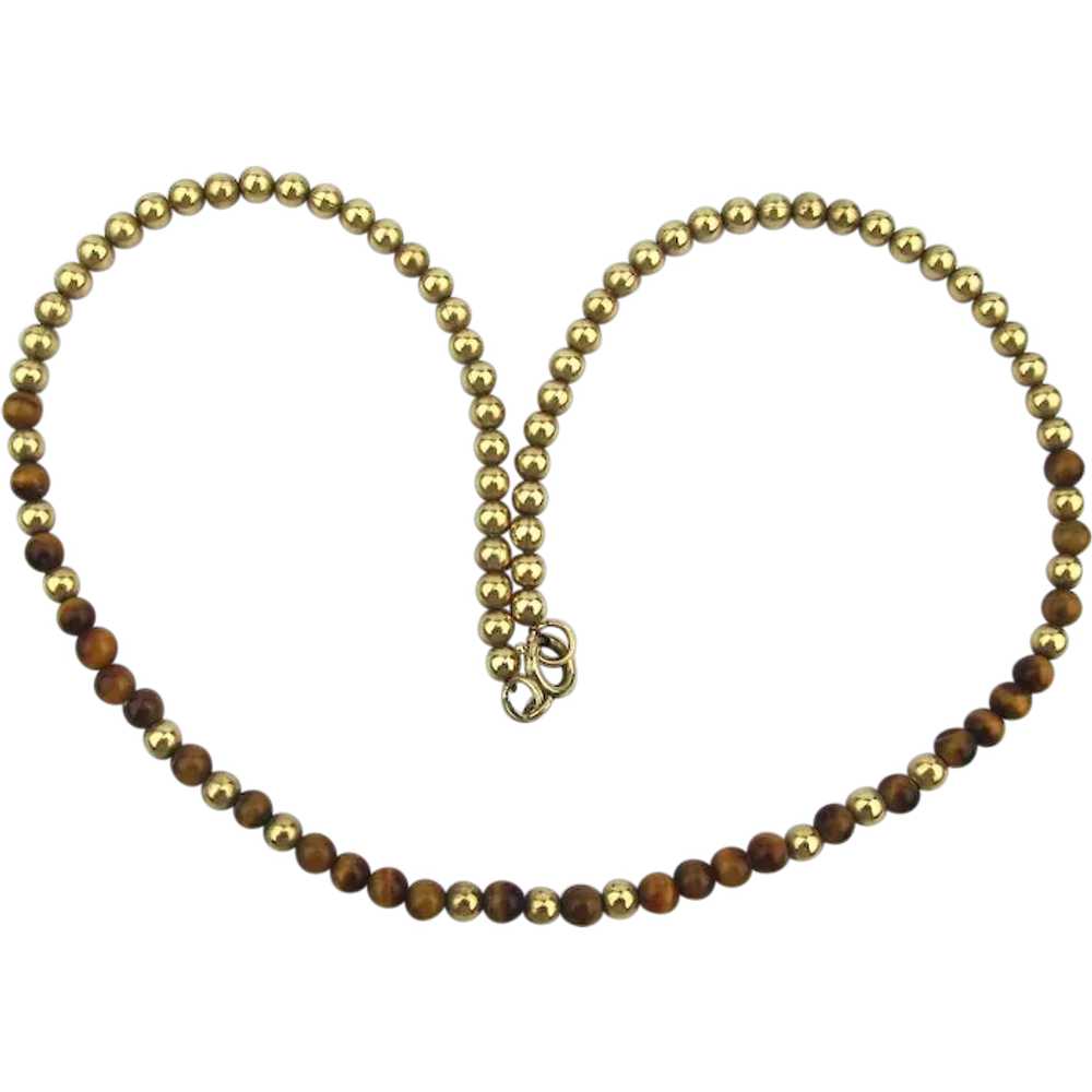 Vintage 12K Gold-Filled Tiger Eye Bead Necklace o… - image 1