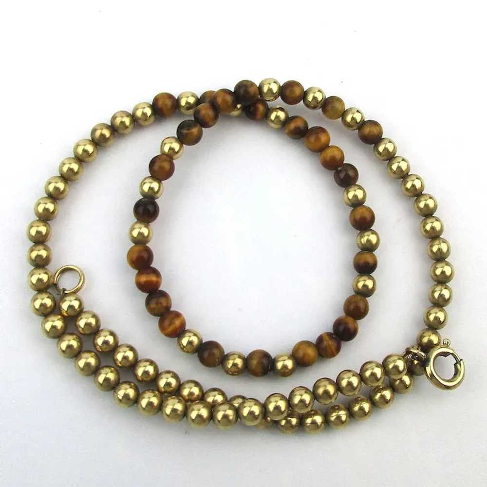 Vintage 12K Gold-Filled Tiger Eye Bead Necklace o… - image 2