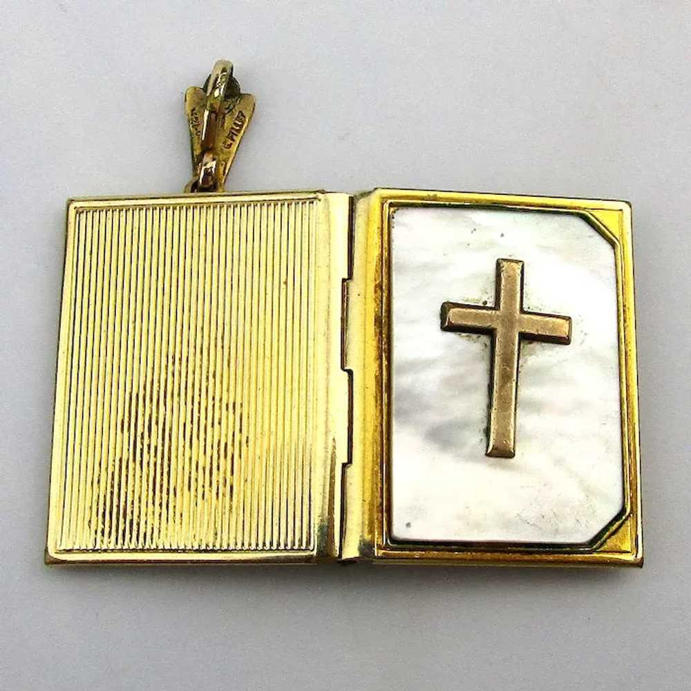 Gold-Filled Mother of Pearl Christian Locket Pend… - image 3