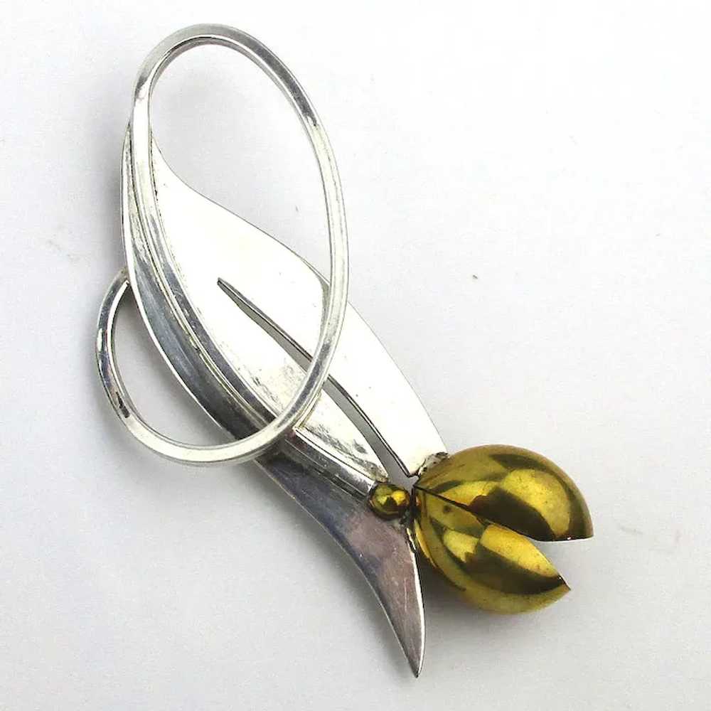 Taxco Sterling Silver Modernist Flower Pin Brooch - image 3