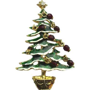 Vintage AVON Enamel Christmas Tree Pin w/ Dangles