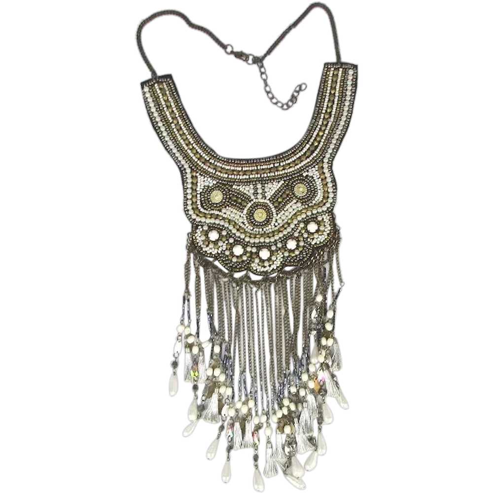 Big Opulent Necklace Beads Chains Tassels Faux Pe… - image 1