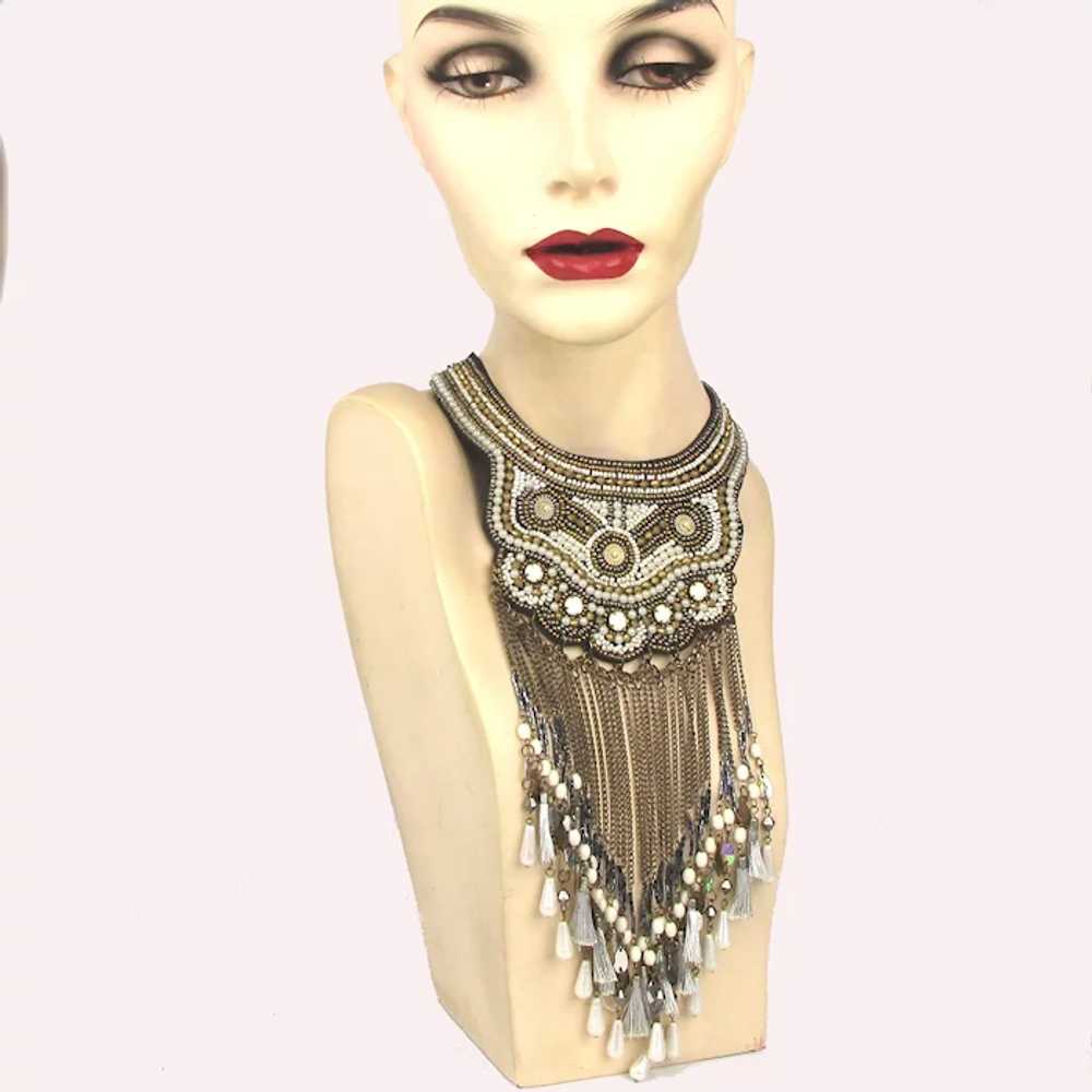 Big Opulent Necklace Beads Chains Tassels Faux Pe… - image 2