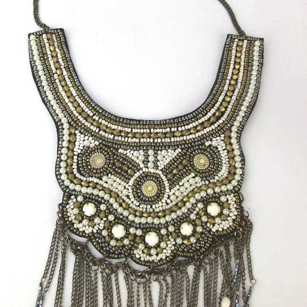 Big Opulent Necklace Beads Chains Tassels Faux Pe… - image 3