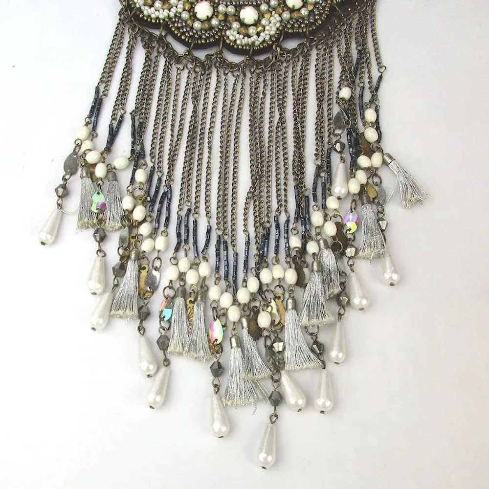 Big Opulent Necklace Beads Chains Tassels Faux Pe… - image 4