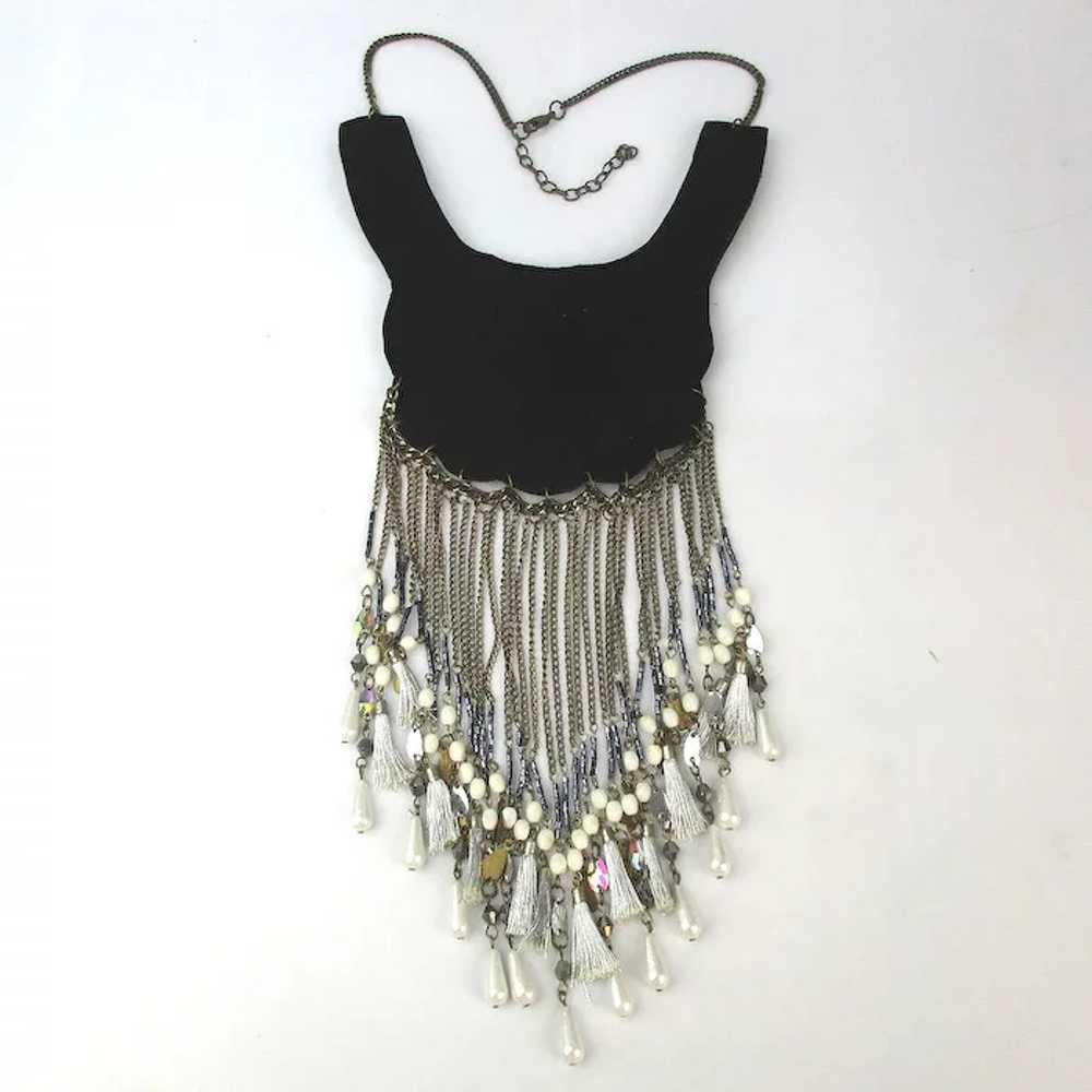 Big Opulent Necklace Beads Chains Tassels Faux Pe… - image 5