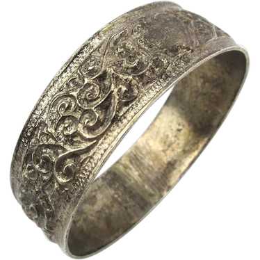 1925 Heavy Berber 800 Silver Carved Bangle Bracel… - image 1