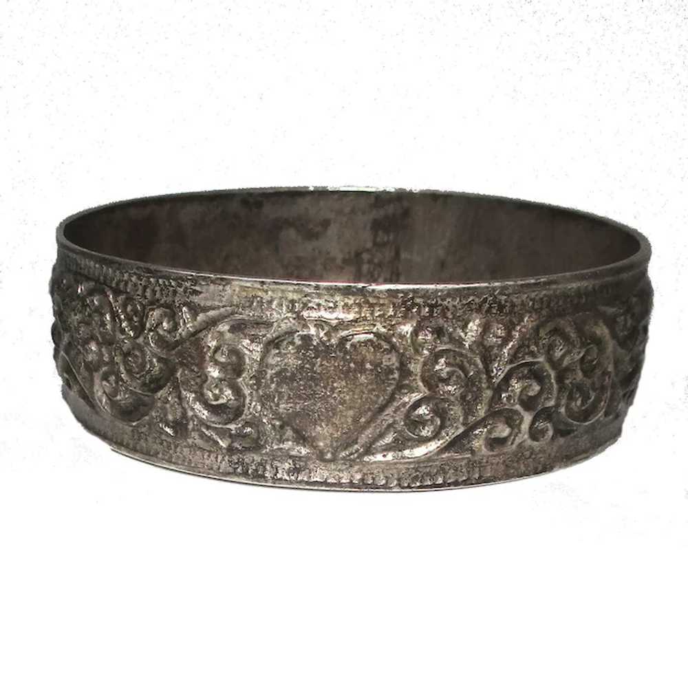 1925 Heavy Berber 800 Silver Carved Bangle Bracel… - image 2