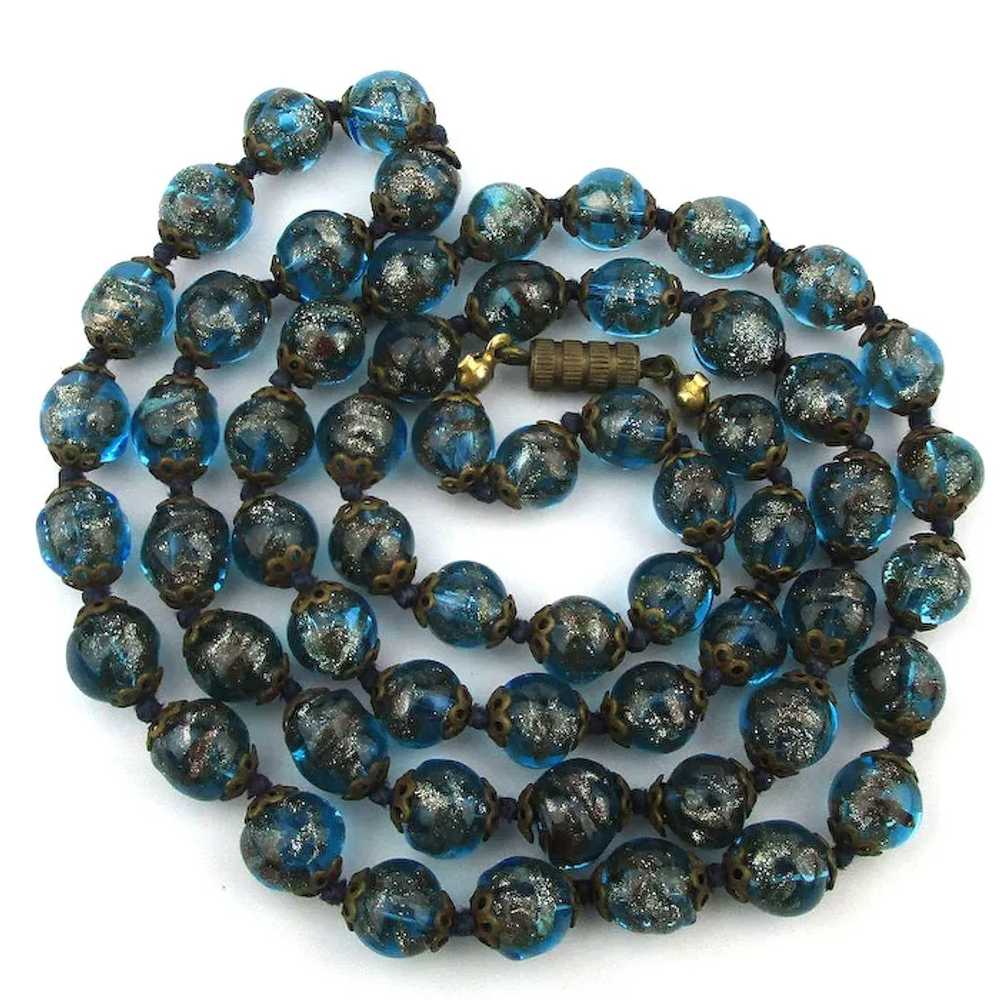 Old Venetian Glass Bead Necklace - Gold Flecked T… - image 3