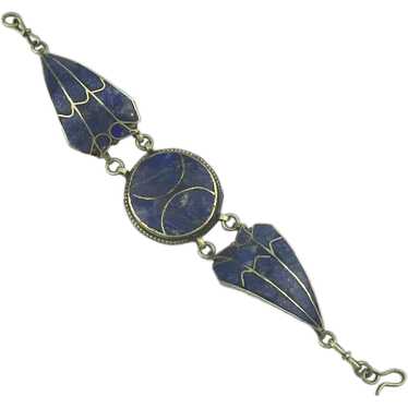 Ethnic Inlaid Lapis Stone Link Bracelet - image 1