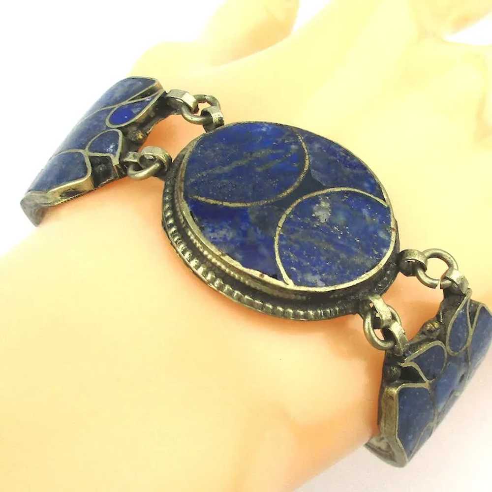 Ethnic Inlaid Lapis Stone Link Bracelet - image 2