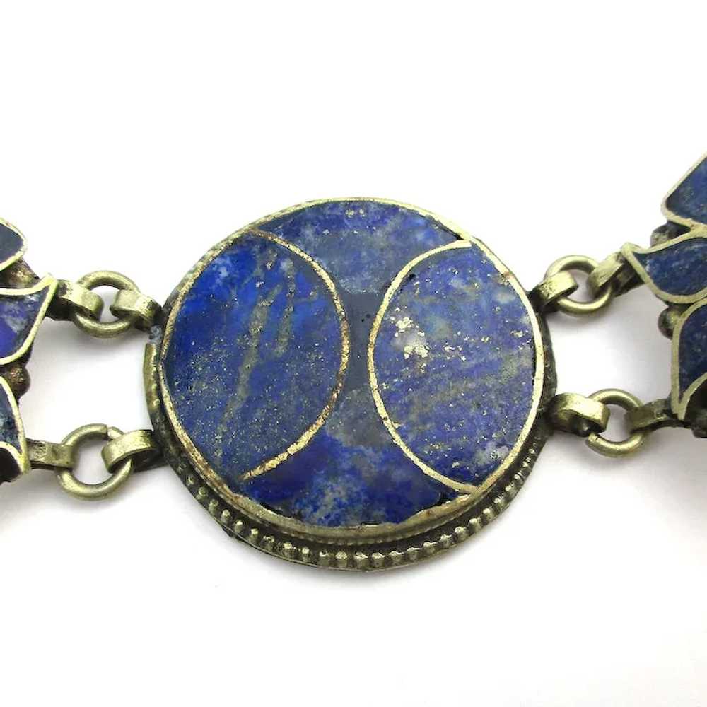 Ethnic Inlaid Lapis Stone Link Bracelet - image 5