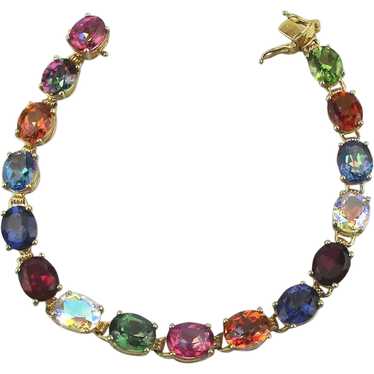 Estate Multi Color Crystal Gems Gilded Sterling S… - image 1