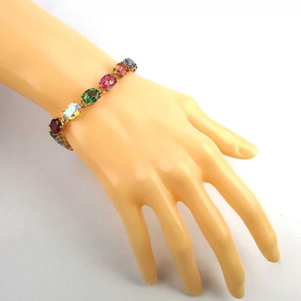 Estate Multi Color Crystal Gems Gilded Sterling S… - image 6