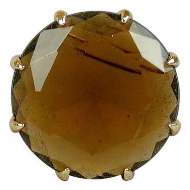 Big Chunky Vintage Facet-Cut Amber Glass Pin Broo… - image 1