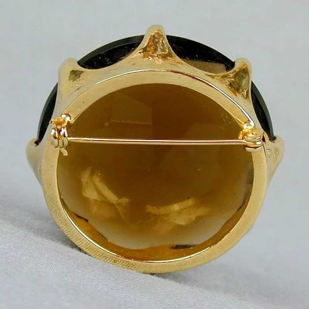 Big Chunky Vintage Facet-Cut Amber Glass Pin Broo… - image 3