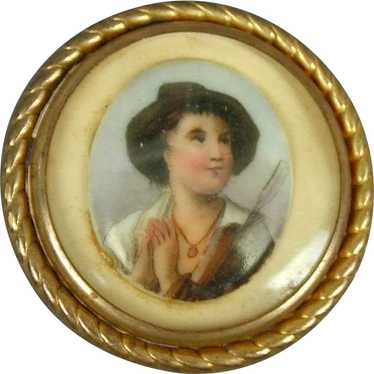 Antique German outlet porcelain victorian hand painted portrait Cameo brooch or pin