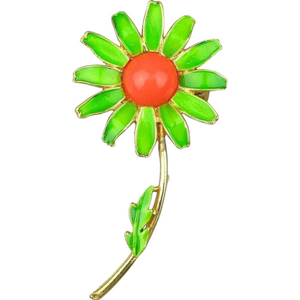 Vintage 1960s WEISS Enamel Painted Flower Pin - image 1