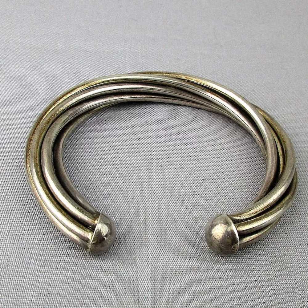 Modernist 5 Band Solid Sterling Silver Cuff Brace… - image 3