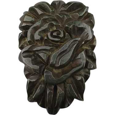 Big 1930s Deep Carved Bakelite Pin / Pendant Thic… - image 1