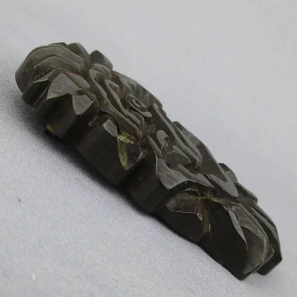 Big 1930s Deep Carved Bakelite Pin / Pendant Thic… - image 2