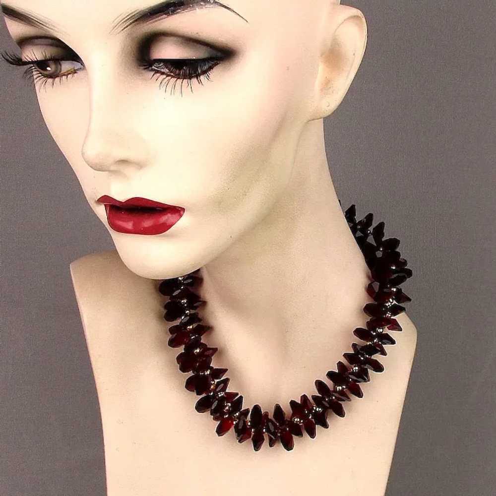Edgy Vintage Dark Red Crystal Bead Necklace - image 2