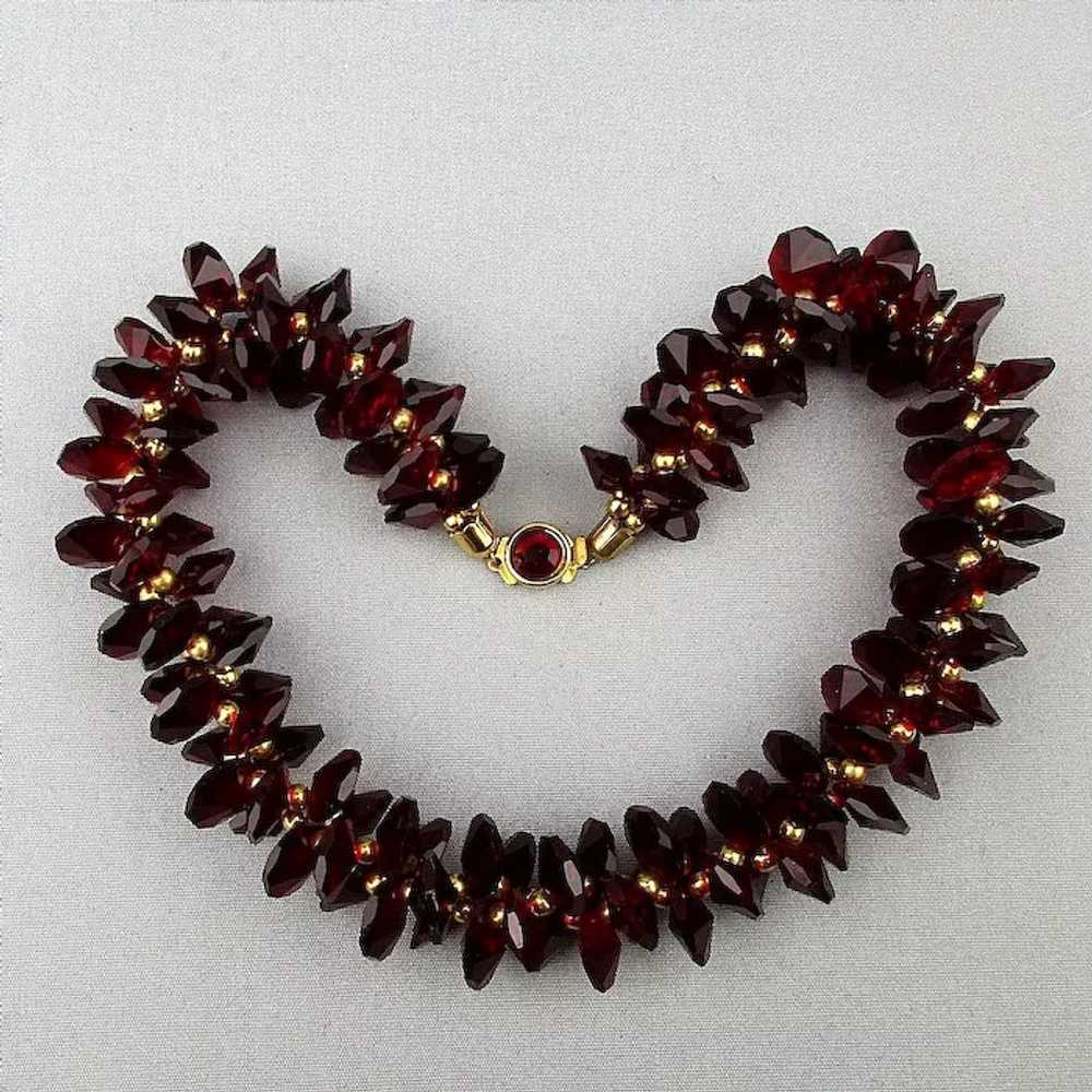 Edgy Vintage Dark Red Crystal Bead Necklace - image 3