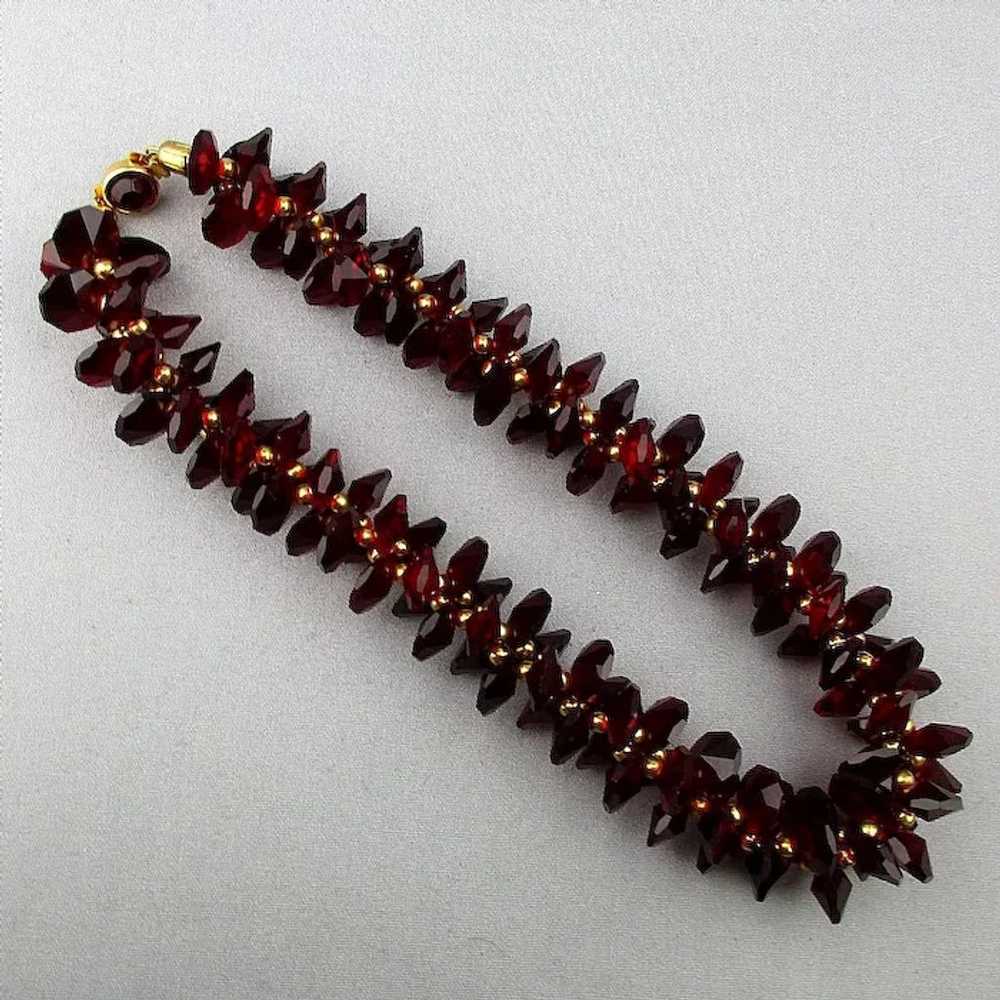 Edgy Vintage Dark Red Crystal Bead Necklace - image 4