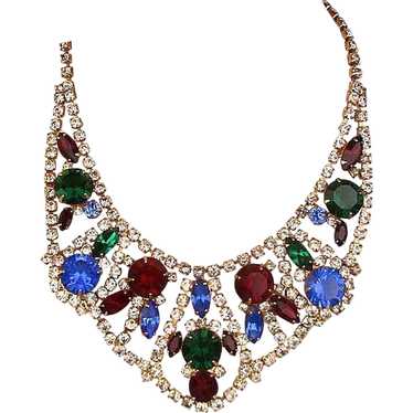 Vintage Multi-Color Rhinestone Collar Necklace 19… - image 1