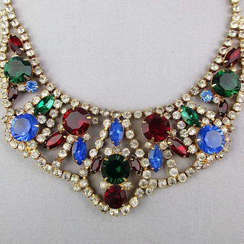 Vintage Multi-Color Rhinestone Collar Necklace 19… - image 2