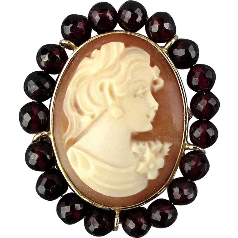 Italian 14K Gold Carved Shell Cameo Girl Pin - Pe… - image 1