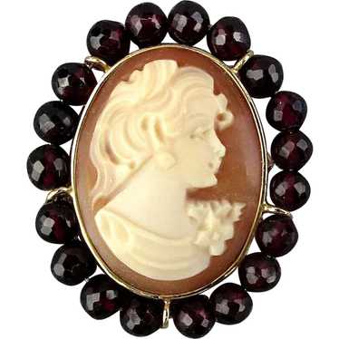 Italian 14K Gold Carved Shell Cameo Girl Pin - Pe… - image 1