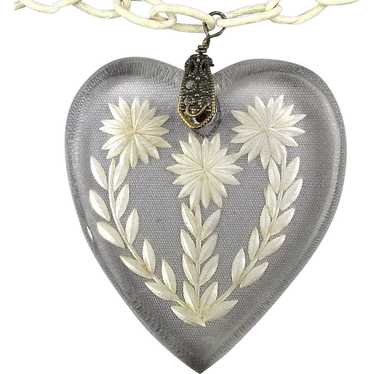 1930s Necklace Clear Lucite Reverse Carved HEART … - image 1