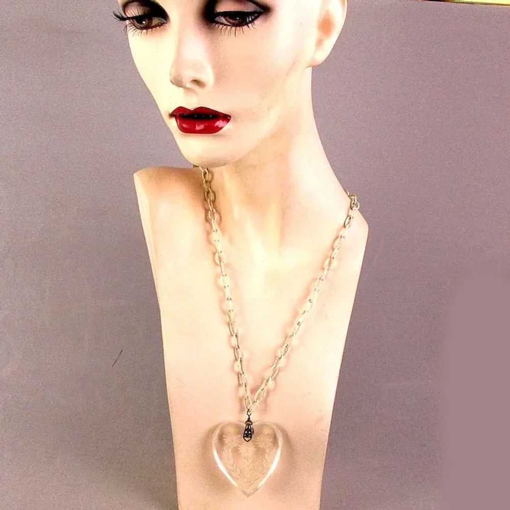 1930s Necklace Clear Lucite Reverse Carved HEART … - image 2