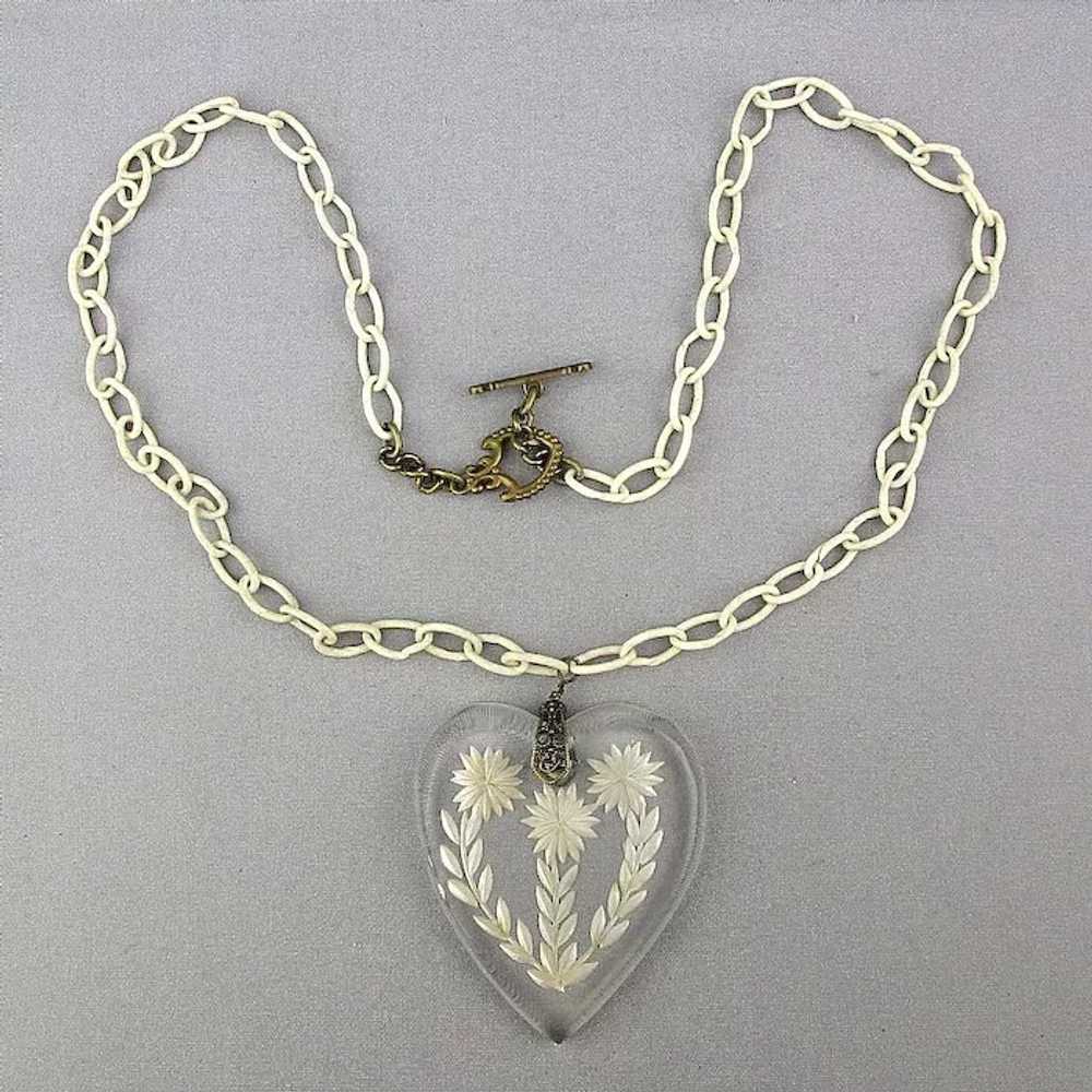 1930s Necklace Clear Lucite Reverse Carved HEART … - image 3