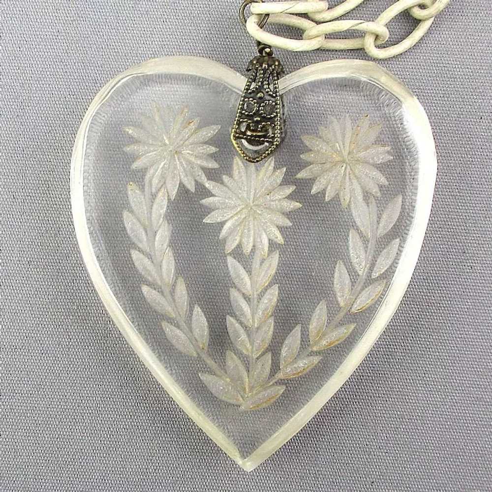 1930s Necklace Clear Lucite Reverse Carved HEART … - image 5