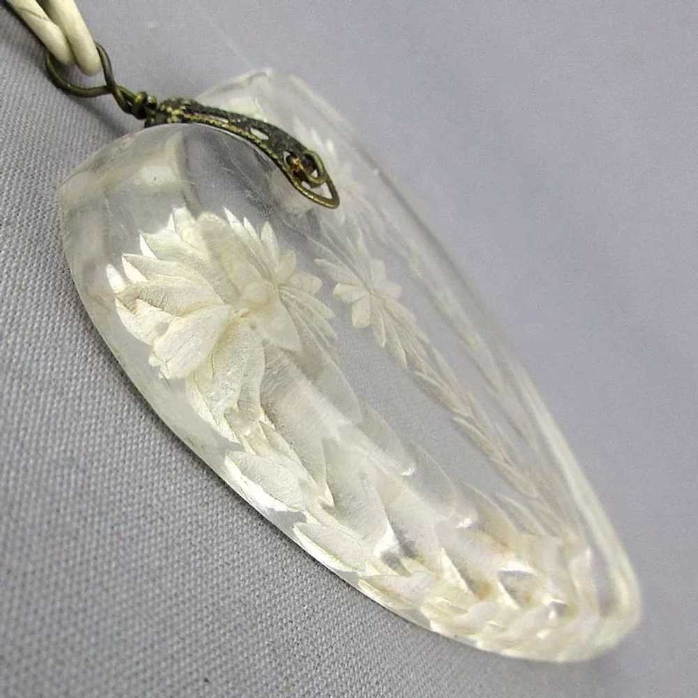 1930s Necklace Clear Lucite Reverse Carved HEART … - image 6