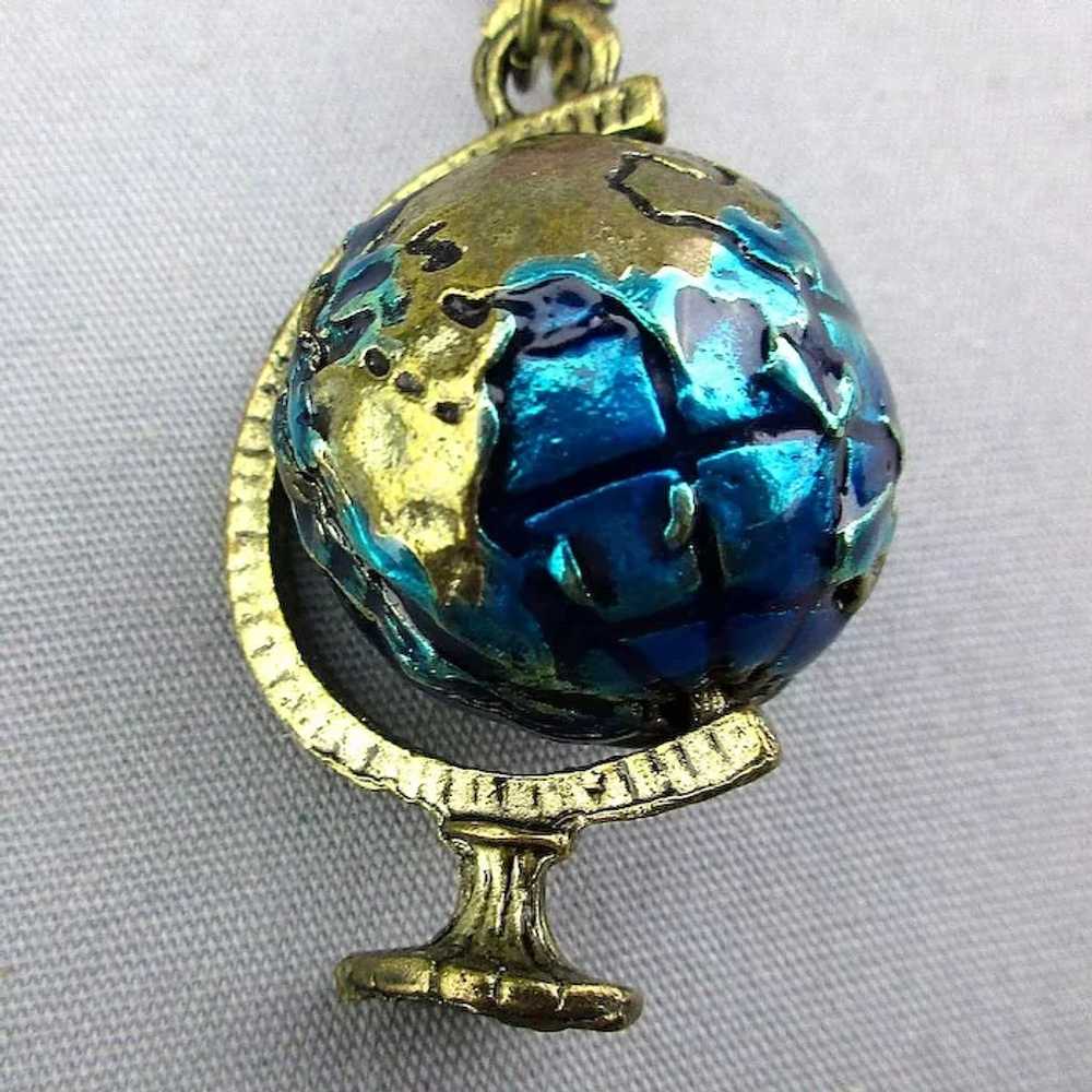 Vintage Pendant Necklace Revolving World Globe w/… - image 4