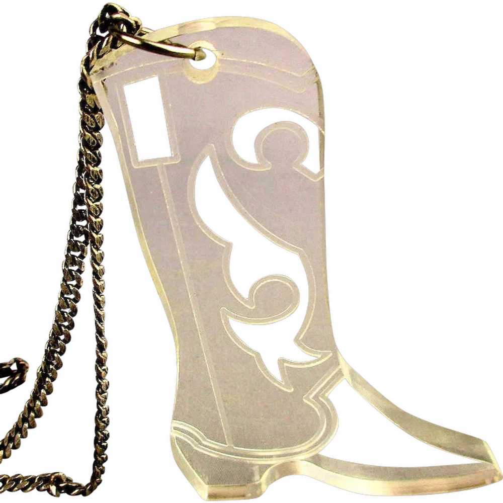 Big Vintage Lucite Cowboy Boot Pendant on 925 Sil… - image 1